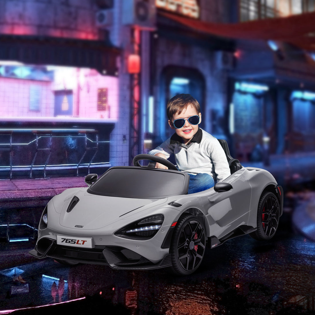 McLaren 765LT Licensed 12V Kids Electric Ride on Car with Butterfly Doors, Remote Control, Transport Wheels, Grey