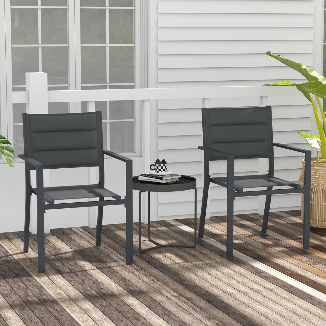 Set of Two Aluminium Stacking Garden Chairs - Dark Grey