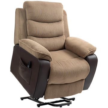 Power Lift Recliner Chair for Elderly, Patchwork Design Oversized Electric Riser and Recliner Armchair for Living Room with Remote Control, USB Port and 2 Side Pockets, Brown