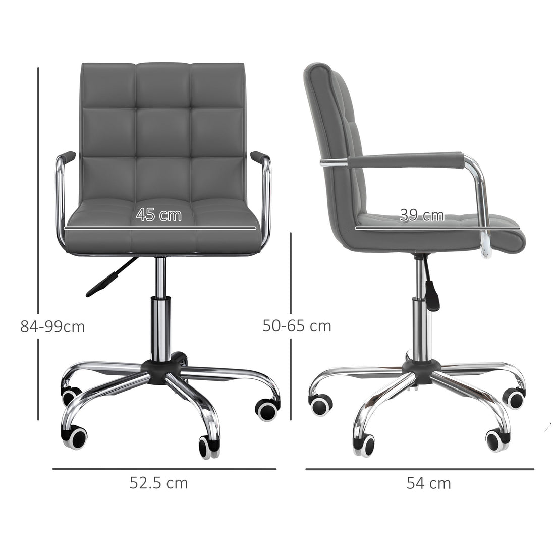 PU Leather Home Office Desk Chair, Computer Chair with Mid Back, Arm, Swivel Wheels, Adjustable Height, Grey