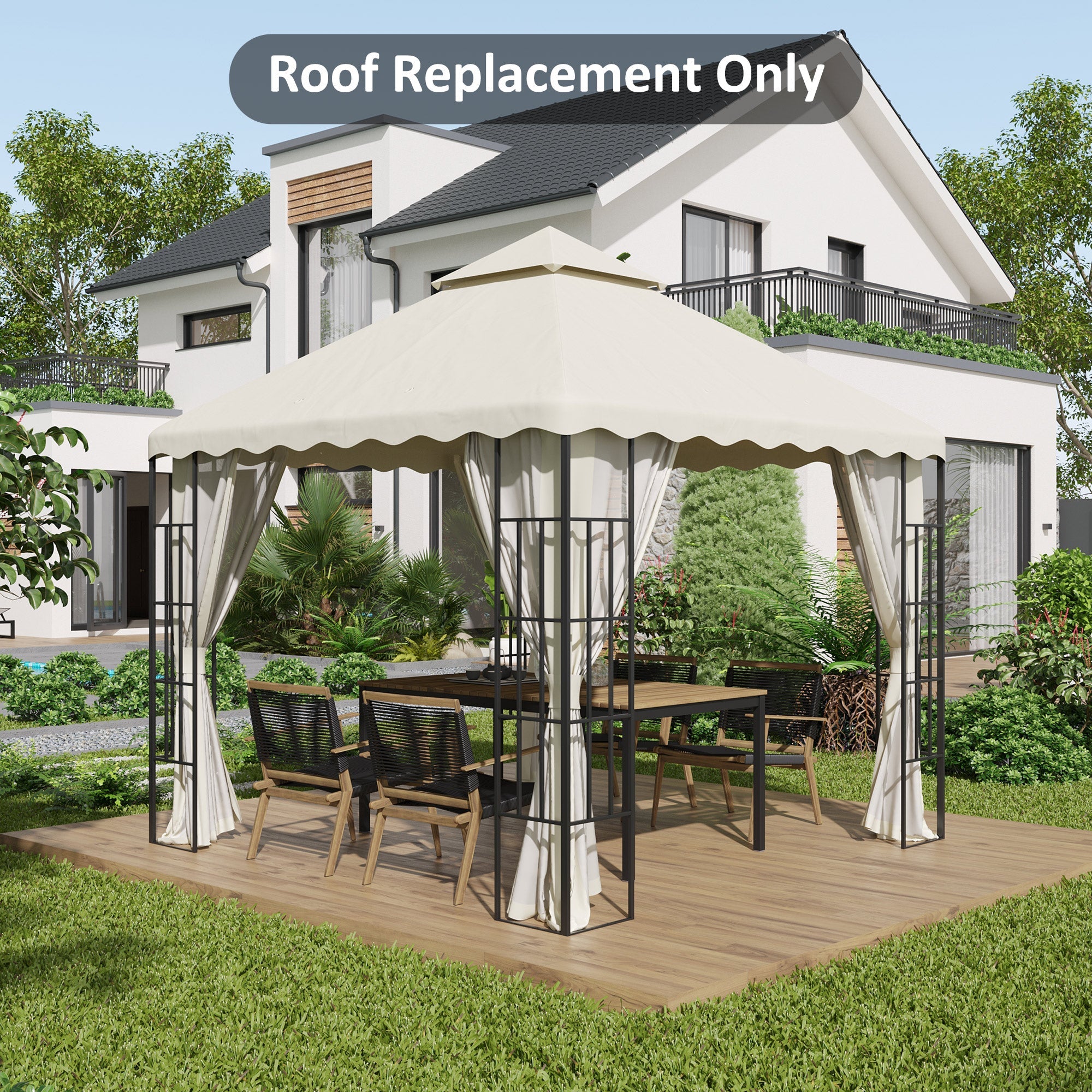 3 x 3 m Gazebo Canopy Replacement Covers, 2 - Tier Gazebo Roof Replacement TOP COVER ONLY, Cream White