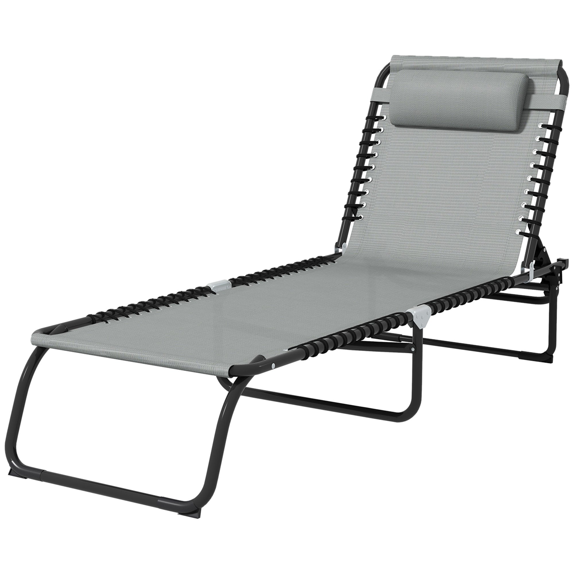Folding Sun Lounger, with Four-Position Back - Light Grey