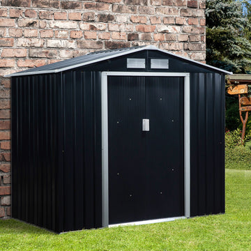7 x 4ft Weatherproof Shed, Outdoor Bike Storage Shed with Ventilation Slots, Foundation Kit and Lockable Double Doors, Dark Grey