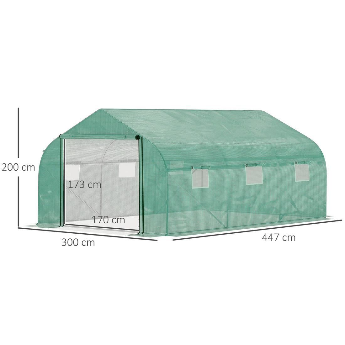 Walk-in Polytunnel Garden Greenhouse, Outdoor Mesh Door Greenhouse with PE Cover and 6 Windows, 4.5 x 3 x 2m, Green