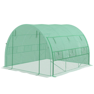 Polytunnel Greenhouse Walk-in Grow House Tent with Roll-up Sidewalls, Zipped Door and 6 Windows, 3x3x2m Green