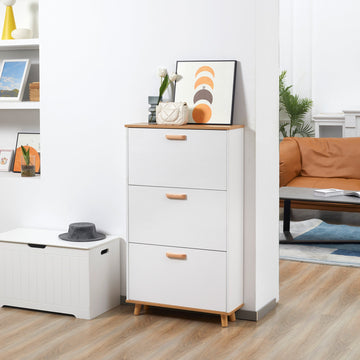 Narrow Shoe Cabinet, Slim Shoe Storage Cabinet with 3 Flip Drawers and Adjustable Shelves, 12 Pair of Shoes Organizer for Hallway, Entryway, White