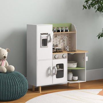 Toy Kitchen, Kids Play Kitchen, Role Playing Game with Phone, Ice Maker, Stove, Utensils, for 3-6 Years, White