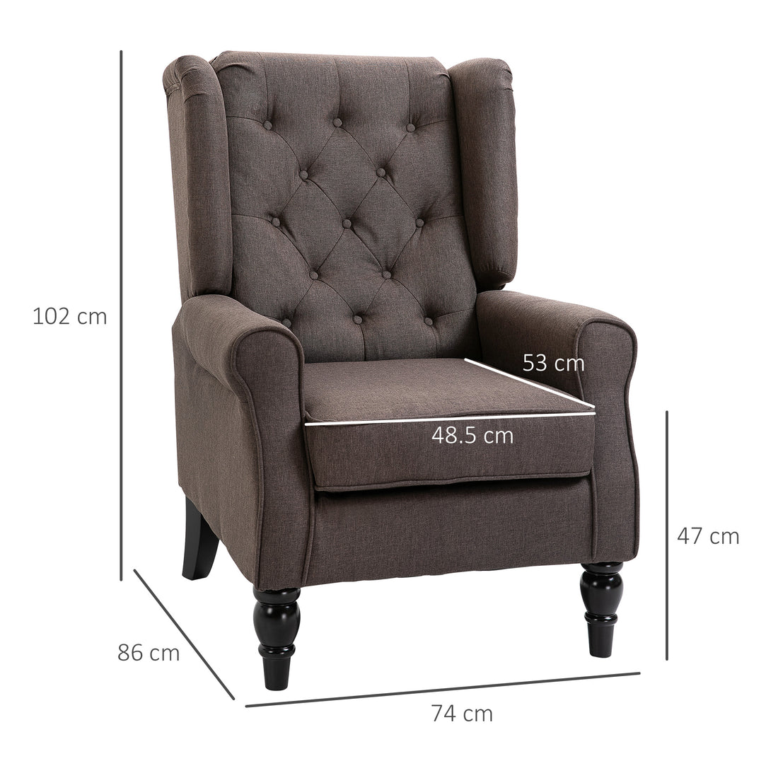 Retro Accent Chair, Wingback Armchair with Wood Frame Button Tufted Design for Living Room Bedroom, Brown