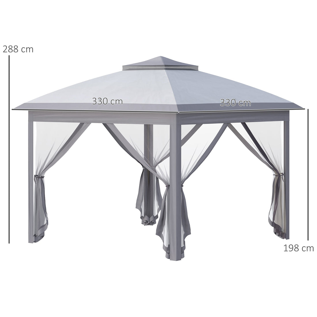 3.3 x 3.3m Pop Up Gazebo, Double Roof Foldable Canopy Tent with Zipped Mesh Sidewalls, Height Adjustable and Carrying Bag, Event Tent for Patio Garden, Grey