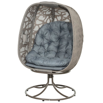 Swivel Egg Chair with Cushions, Foldable Basket Seat and Metal Frame, Indoor Outdoor Lounge Chair for Balcony, Patio and Living Room, Grey