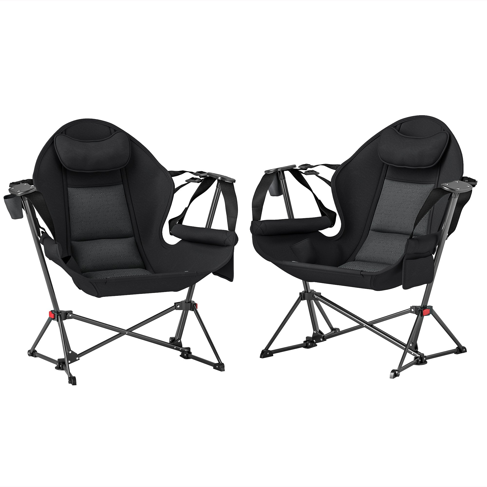 Hammock Camping Chair Set of 2, Adjustable Back Swinging Camping Chair Portable Swinging Chair with Cup Holder, Headrest, Padded Seat and Carry Bag for Travel Fishing Hiking, Black