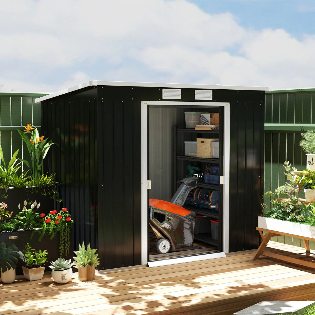 7 x 4ft Galvanised Steel Garden Shed, with Foundation Kit - Dark Grey