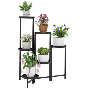 3 Tier Plant Stand Indoor Outdoor, Foldable Corner Plant Stands for Multiple Plants, Metal Round Flower Pot Holder for Patio Garden Balcony Living Room, Black
