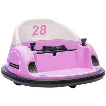 360° Rotation Kids Bumper Car, 12V Waltz Car with Remote Control, Dual Joystick, Music, Lights, Pink