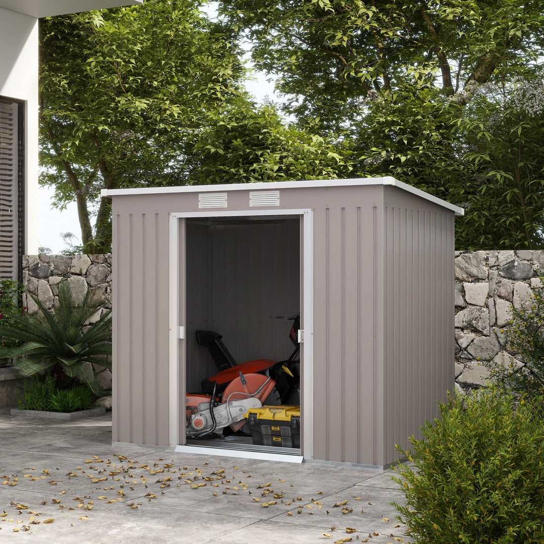 7 x 4ft Galvanised Steel Garden Shed, with Foundation Kit - Grey