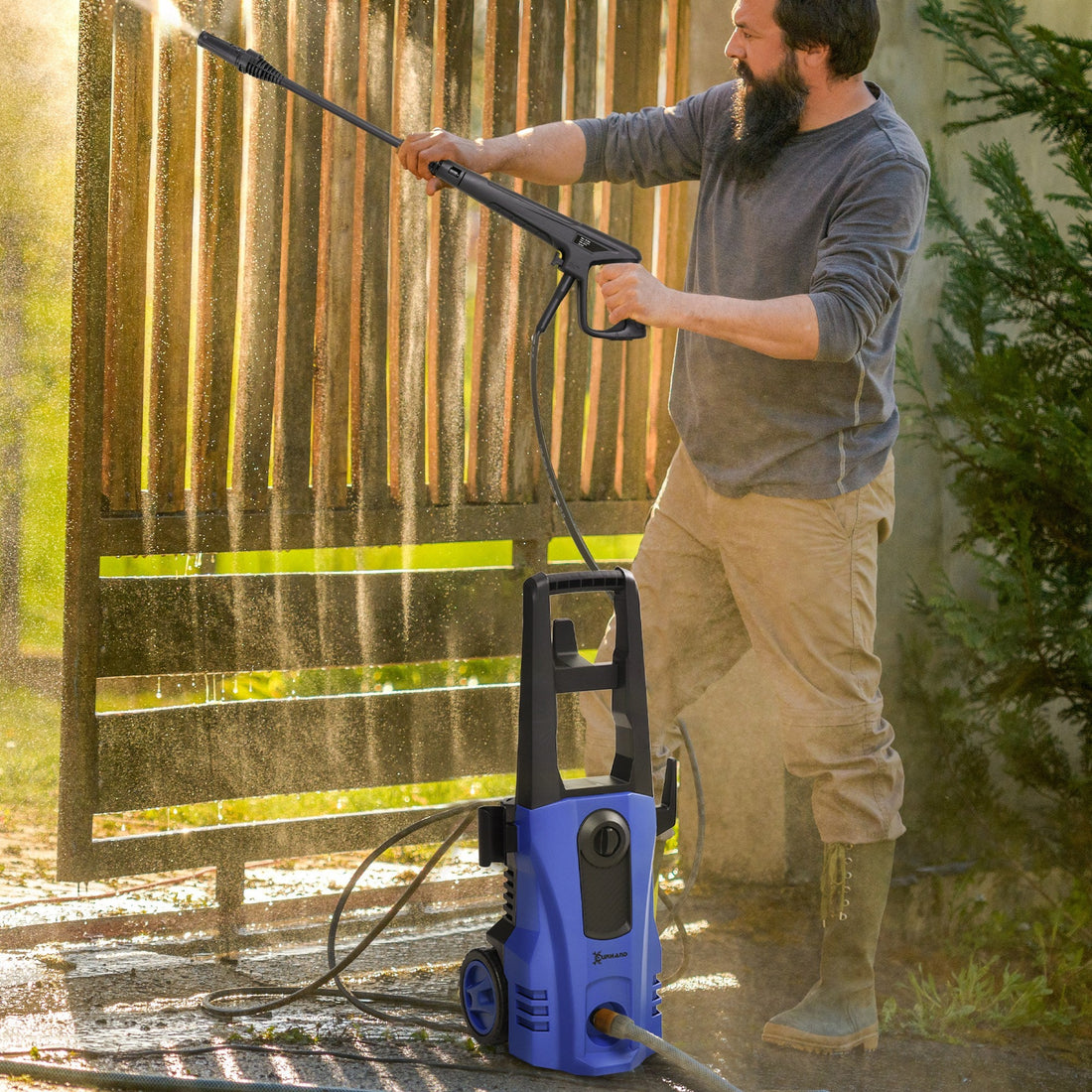 High Pressure Washer, 150 Bar Pressure, 510 L/h Flow, 1800W, High-Performance Portable Power Jet Wash Cleaner, Blue