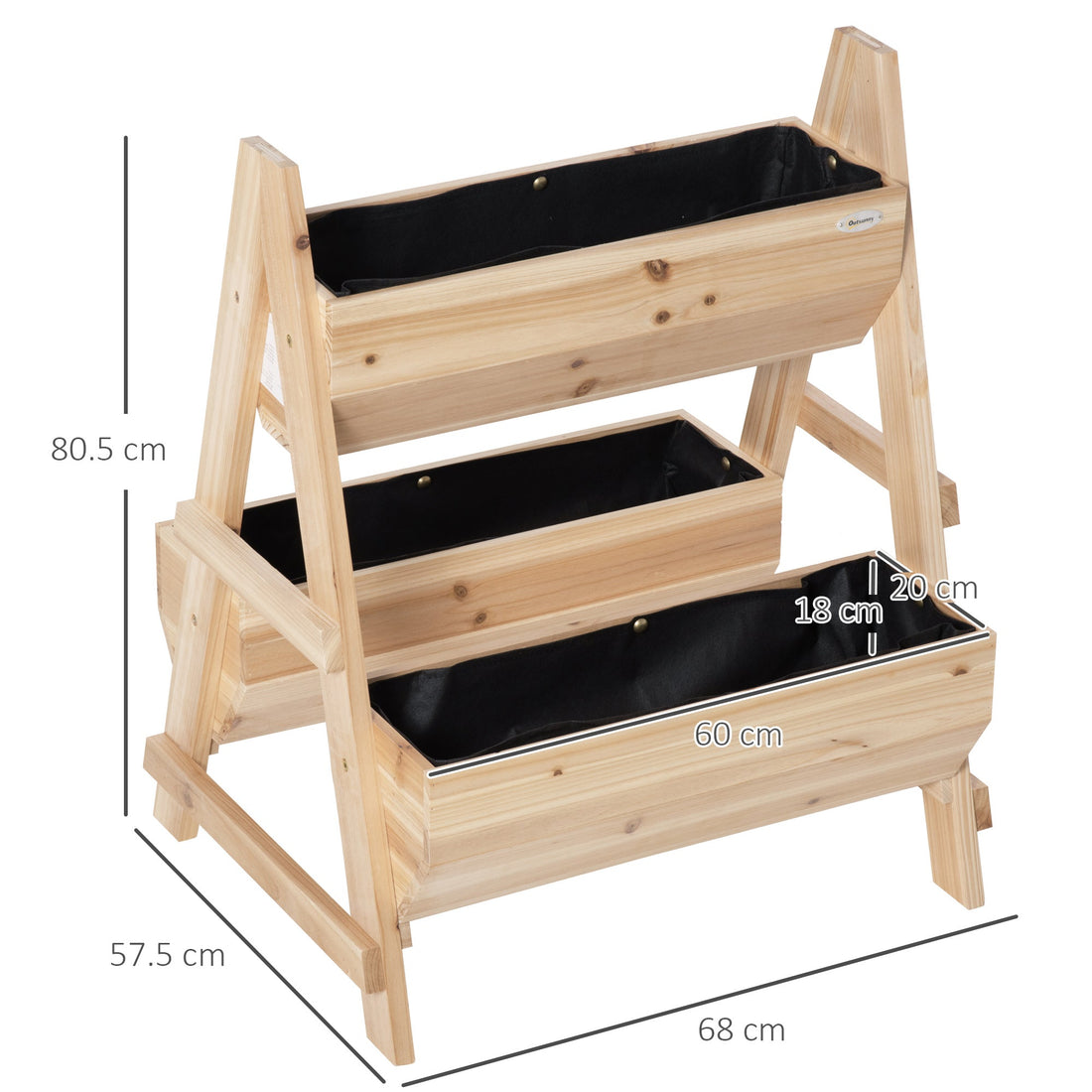 68cm x 57.5cm x 80.5cm 51L Wood Raised Garden Bed, Outdoor Planter Box with Stand, Nonwoven Fabric for Vegetables, Herbs, Flowers, Natural