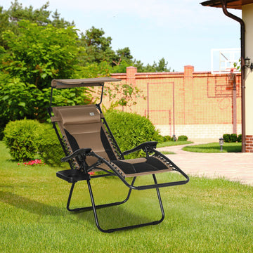 Zero Gravity Lounger Chair, Folding Reclining Patio Chair with Shade Cover, Padded Seat, Cup Holder, Soft Cushion and Headrest for Poolside, Camping, Coffee