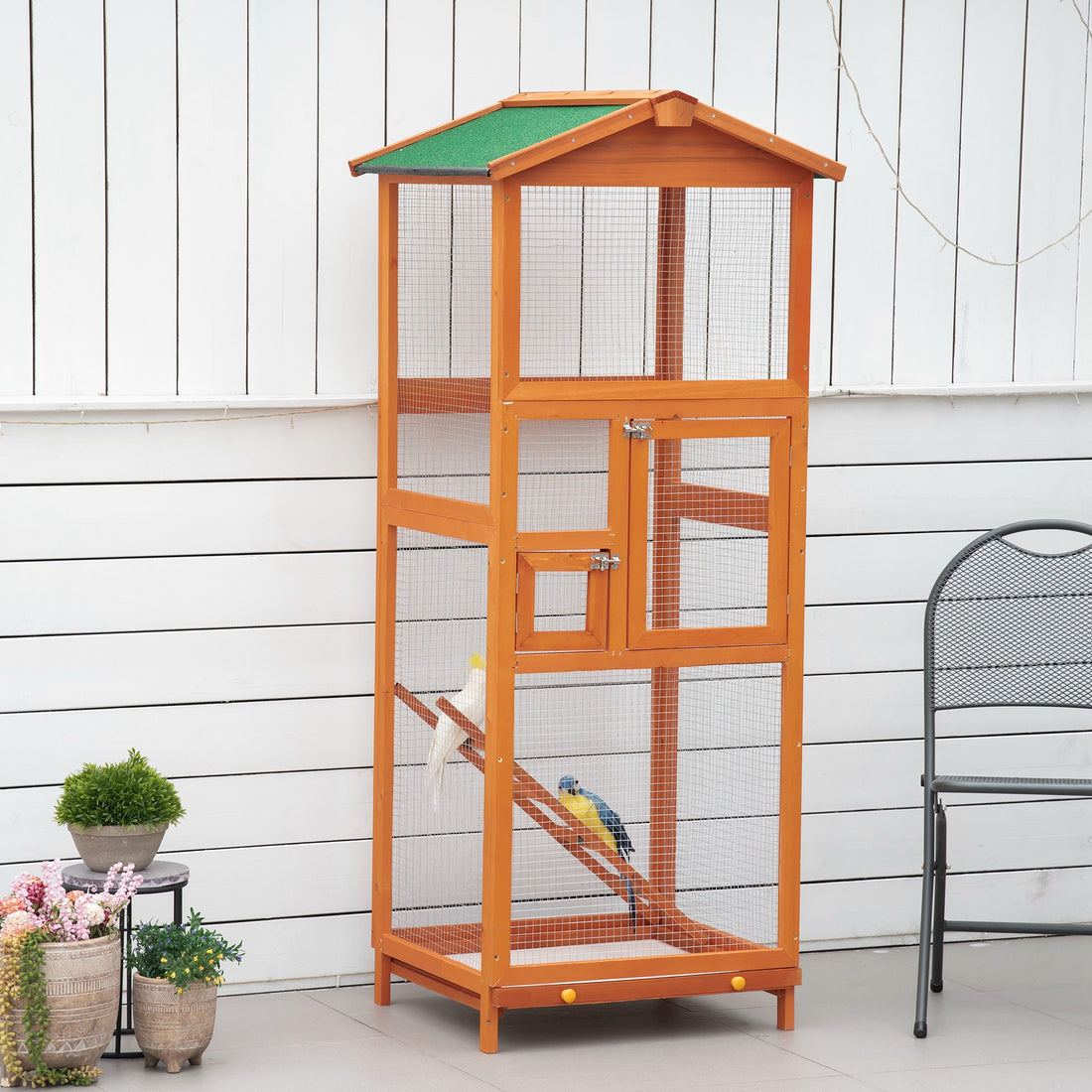 Wooden Bird Cage Budgie Cage for Canary Parakeet Aviary with Removable Tray,Asphalt Roof for Outdoor Indoor