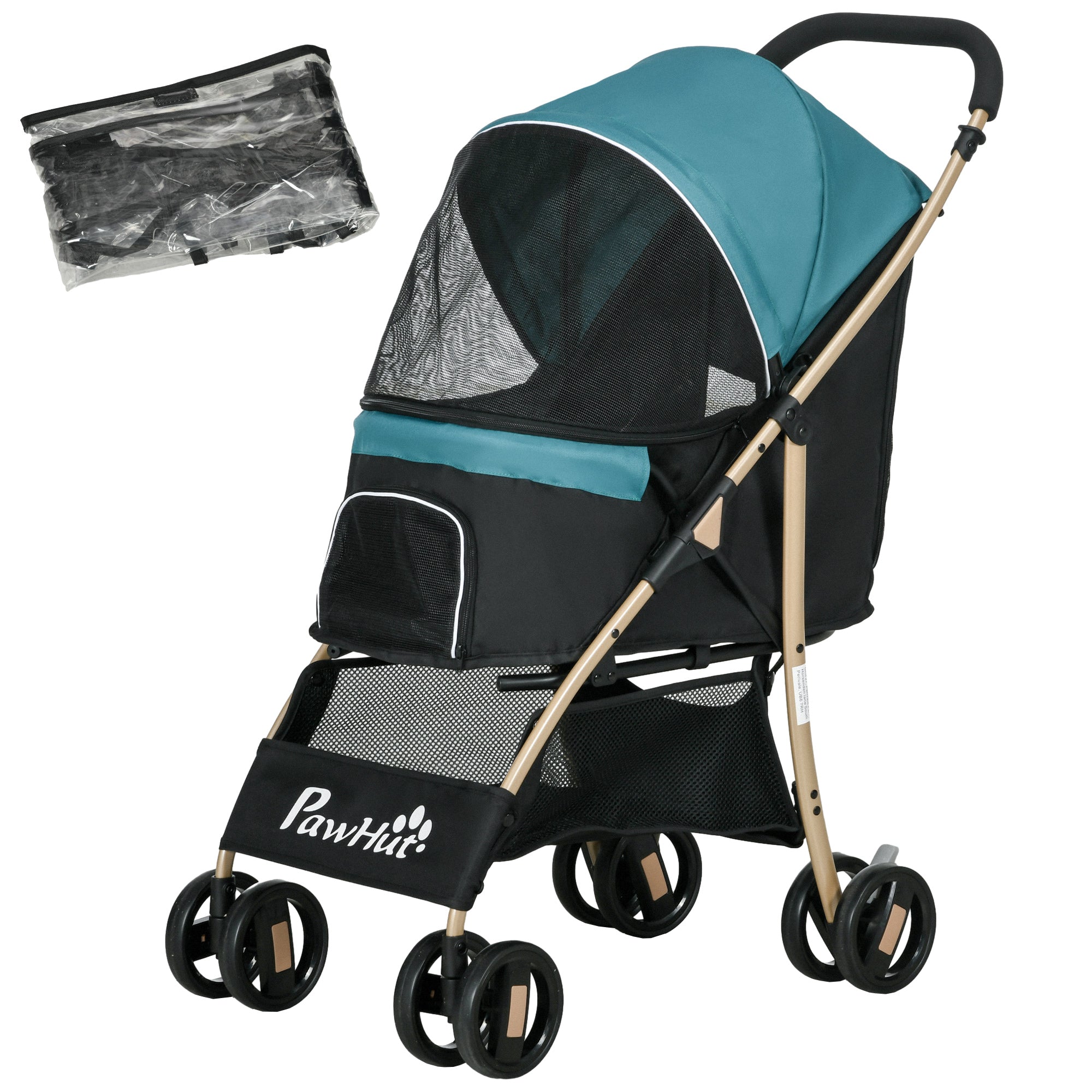 Pet Stroller for Small and Miniature Dogs, with Rain Cover - Dark Green