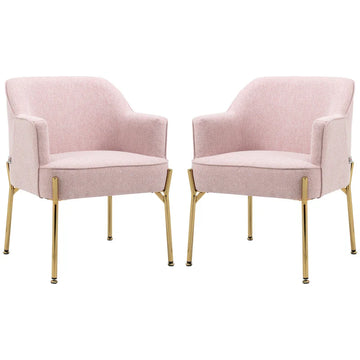Accent Chair, Living Room Armchair, Vanity Chair with Gold Plating Metal Legs and Soft Padded Seat for Bedroom and Café, Set of 2, Pink