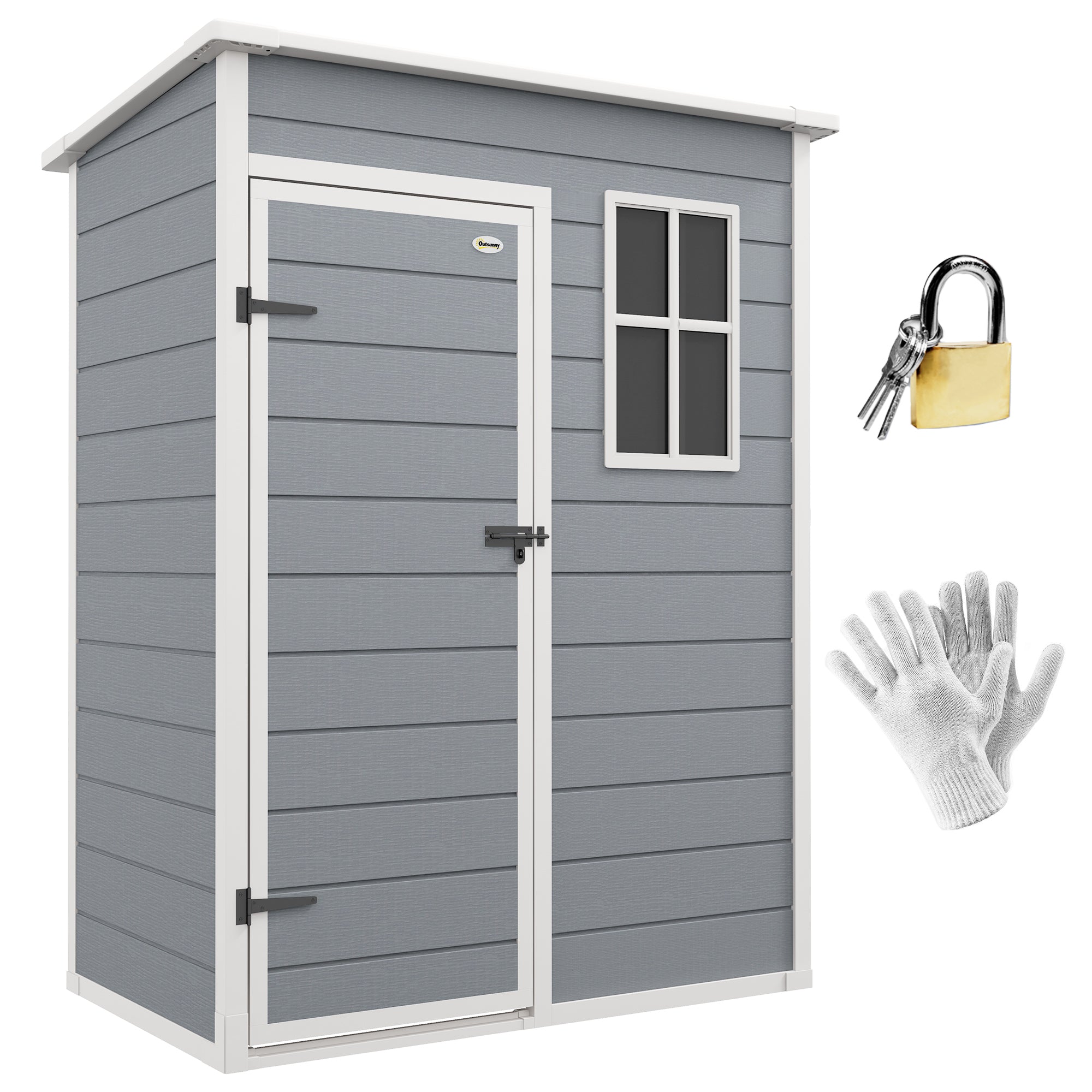 5' x 3' Garden Shed with Floor, Outdoor Storage Shed with Lockable Door, Window and Vent for Garden, Patio, Grey
