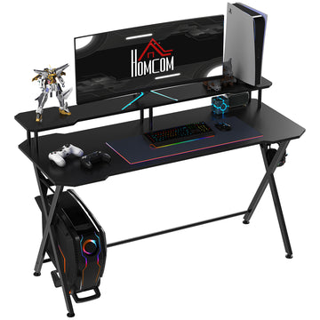 Gaming Desk Writing Racing Computer Table Workstation with Headphone Hook Curved Front Adjustable Feet for Home Office Use 140 x 60cm