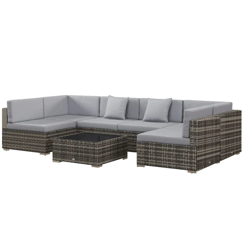 Seven-Piece Rattan Garden Set, with Glass-Top Table - Mixed Grey