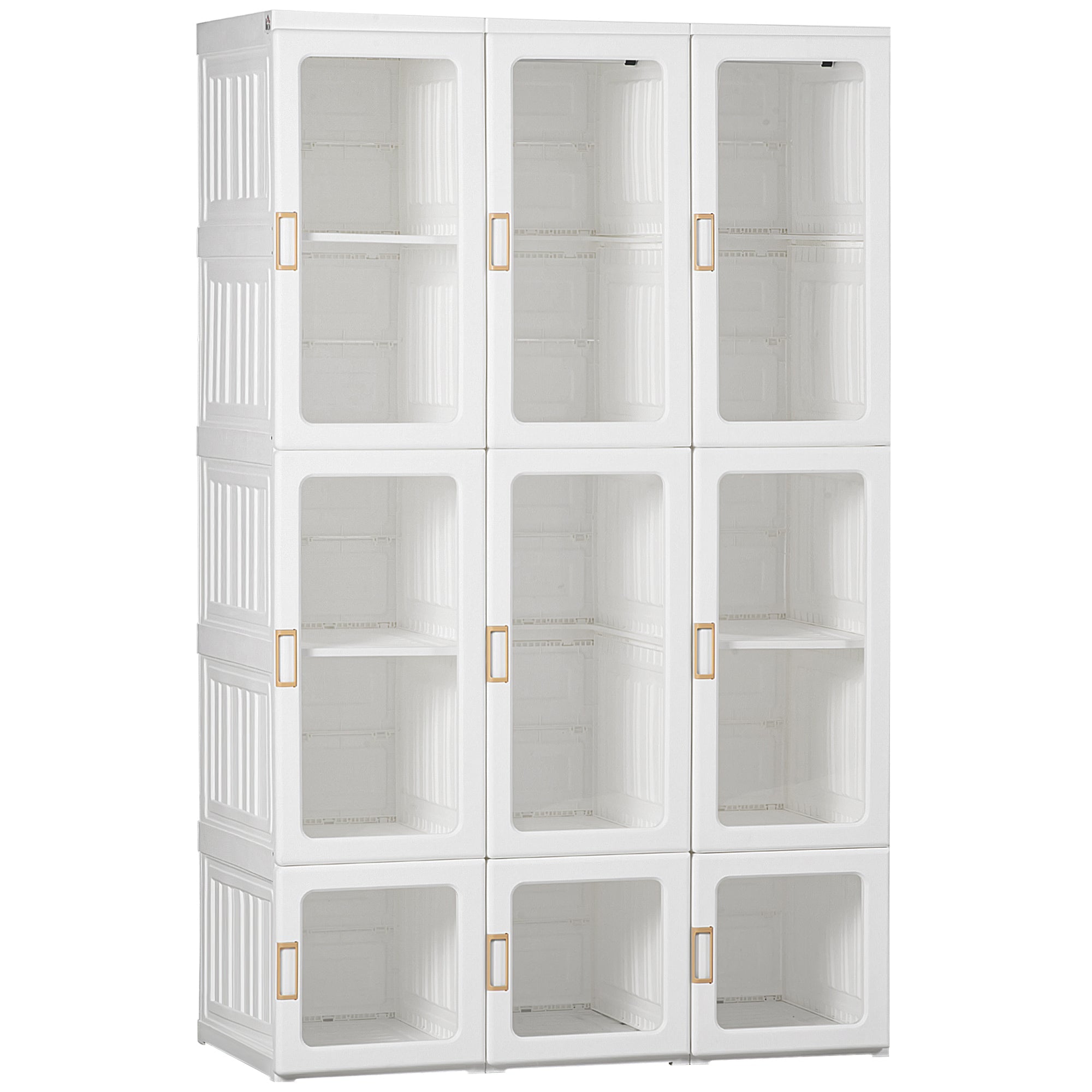 Portable Clothes Wardrobe for Bedroom, Foldable Clothes Organiser with Cube Storage, Hanging Rods, Magnet Doors, White