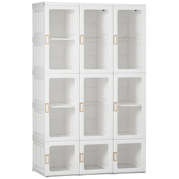 Portable Clothes Wardrobe for Bedroom, Foldable Clothes Organiser with Cube Storage, Hanging Rods, Magnet Doors, White