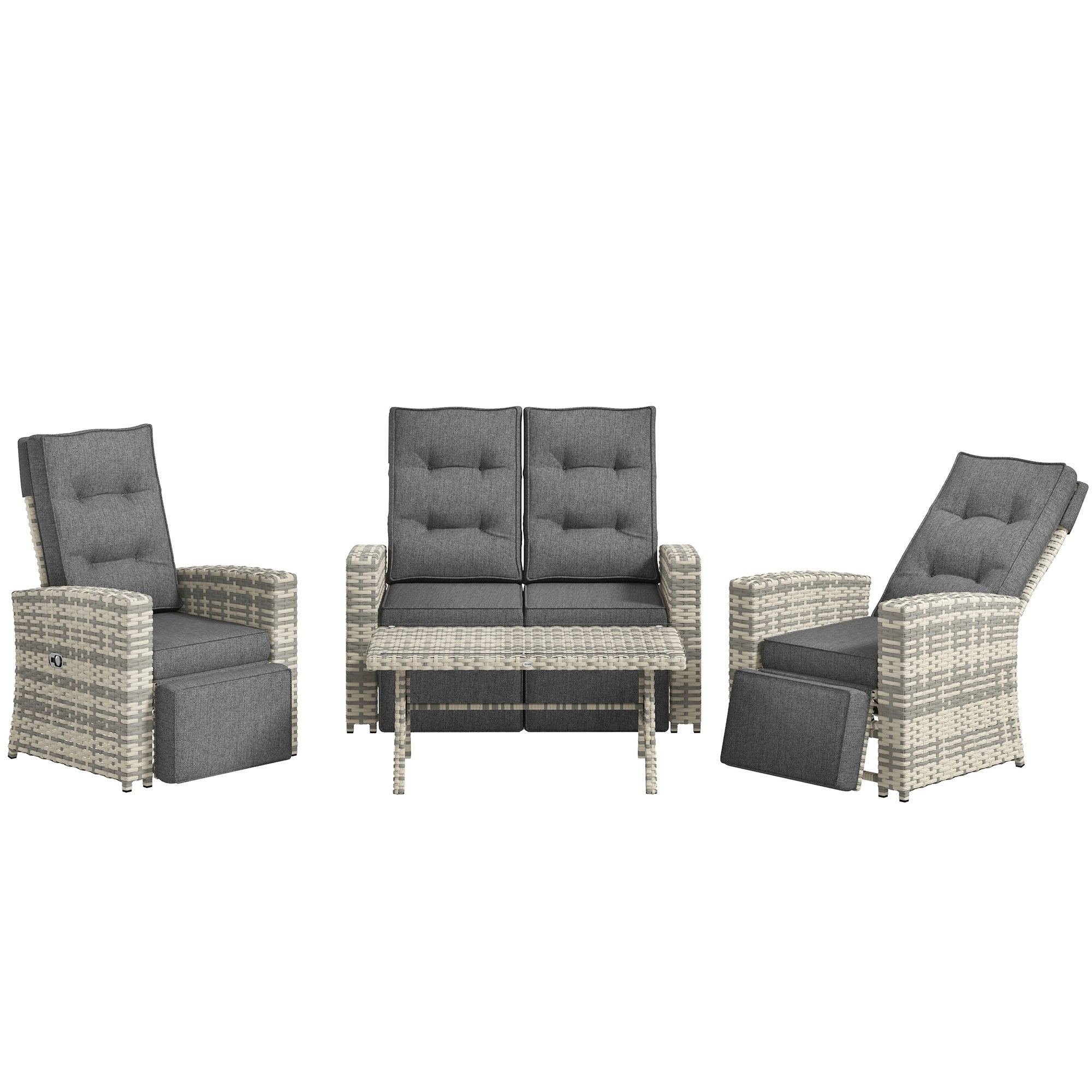 4 Piece Rattan Garden Furniture Set Outdoor Sofa Sectional Set with Glass Top Table for Poolside, Light Grey