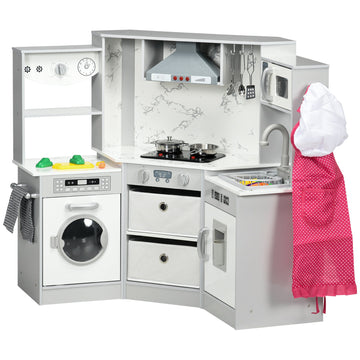 Toy Kitchen with Running Water, Lights, Sounds, Apron and Chef Hat, Water Dispenser, for Ages 3-6 Years, Grey