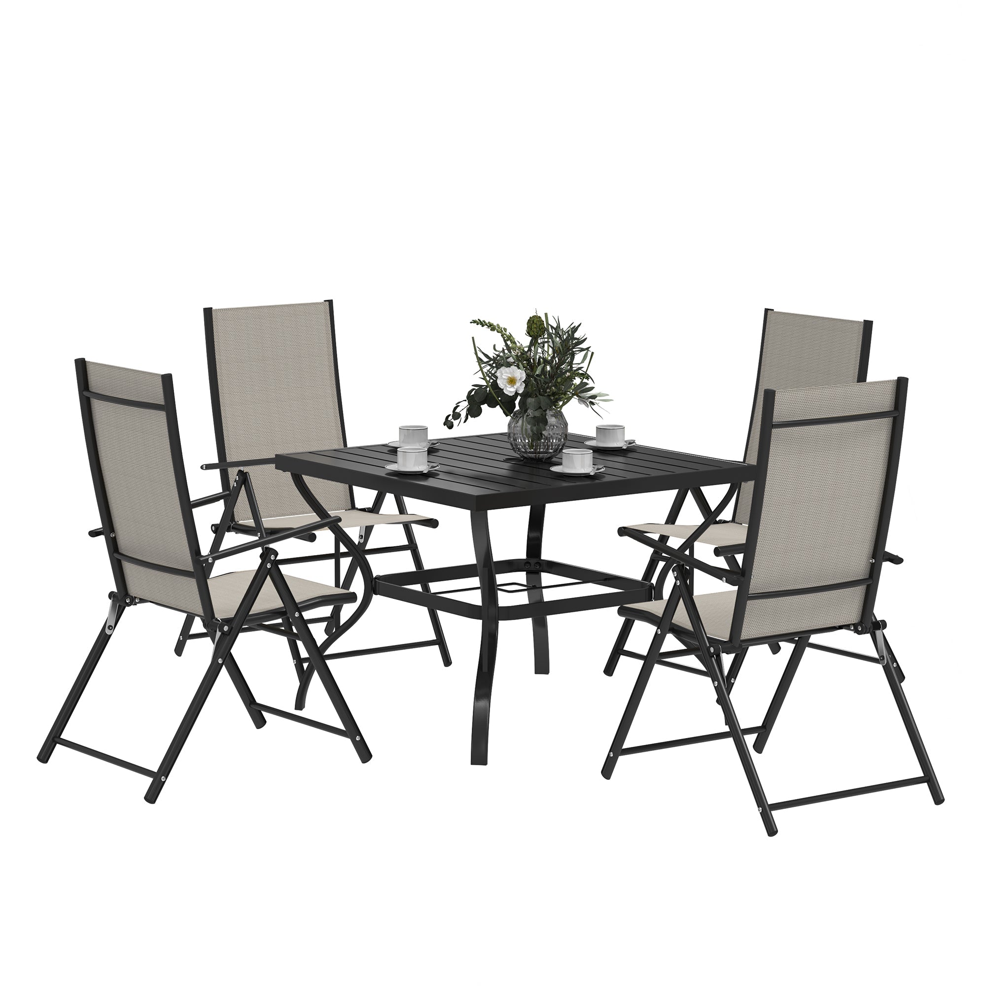 Five-Piece Steel Frame Patio Set - Khaki/Black