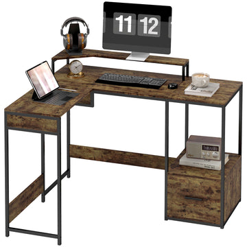 Industrial 'L' Shaped Multi-Work Desk - Brown