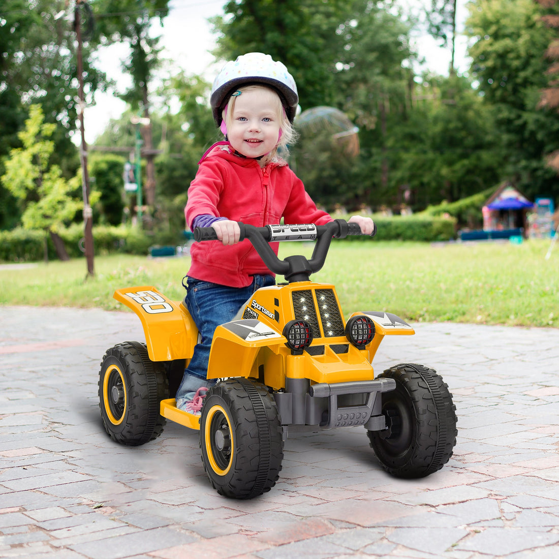 6V Electric Quad Bike for Kids, Ride On ATV w/ Forward Backward, Headlights, for 18-36 Months, Yellow