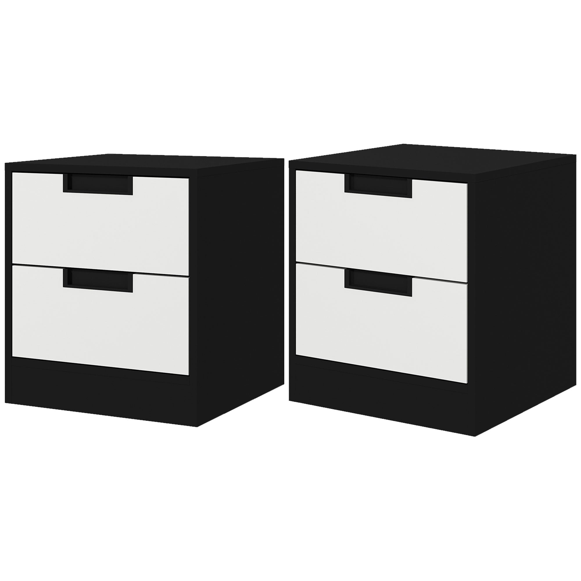 Set of Two Monochrome Two-Drawer Bedside Tables