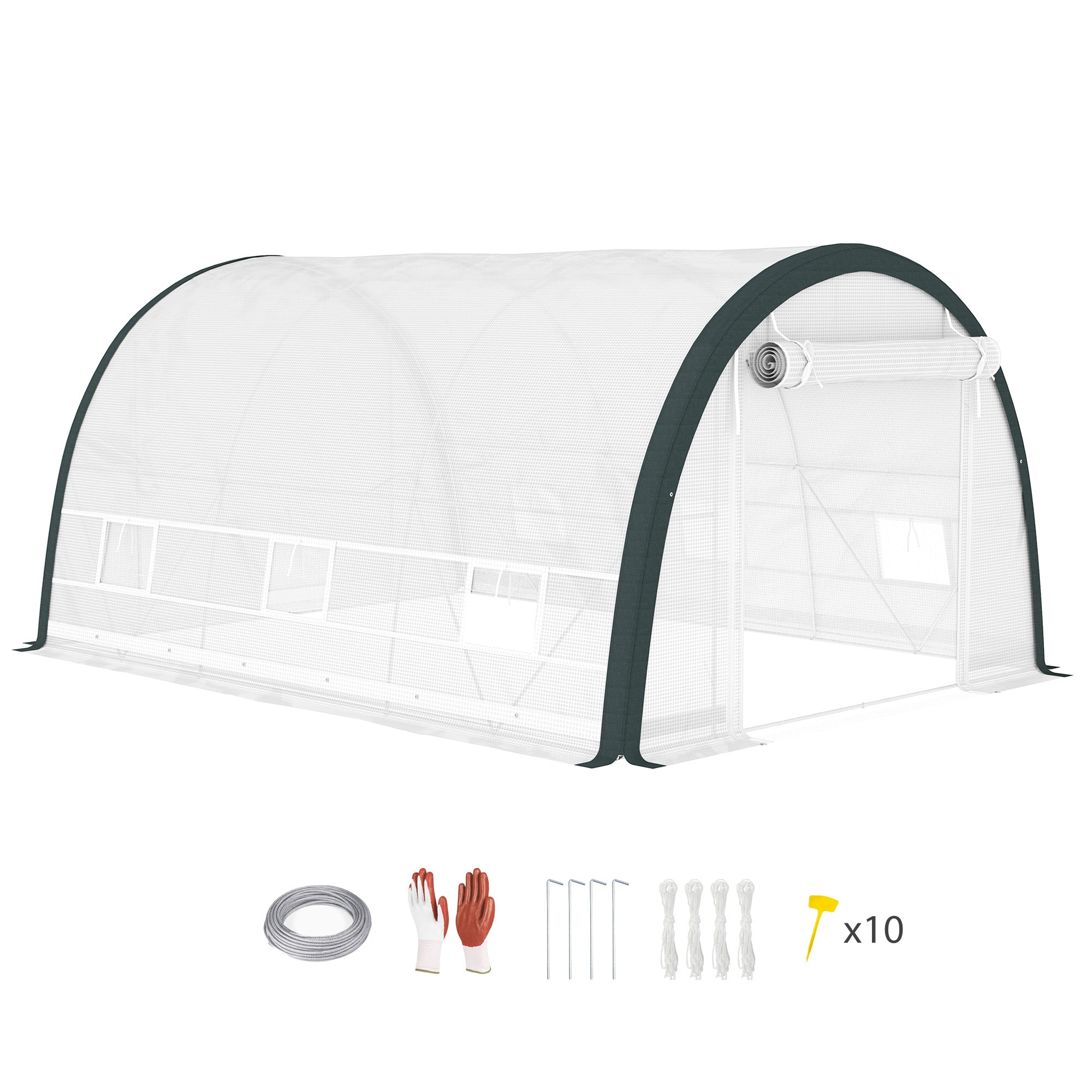 4 x 3(m) Walk-In Tunnel Greenhouse, with Accessories - White