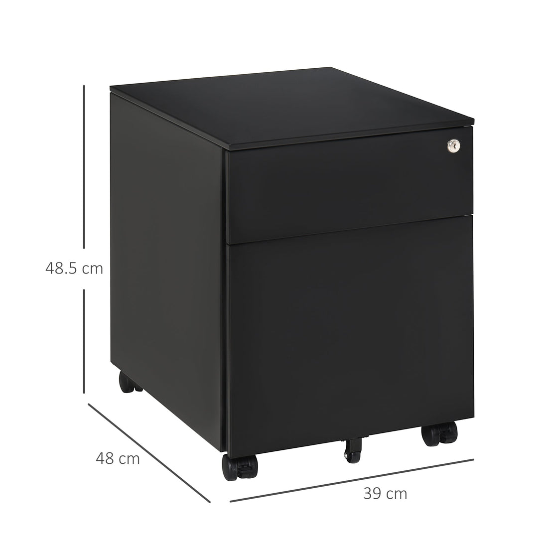 2-Drawer Vertical File Cabinet, Lockable Steel Filing Cabinet with Pencil Tray and Hanging Bar for A4, Letter, Legal-sized Files, Fully Assembled Except Casters, Black