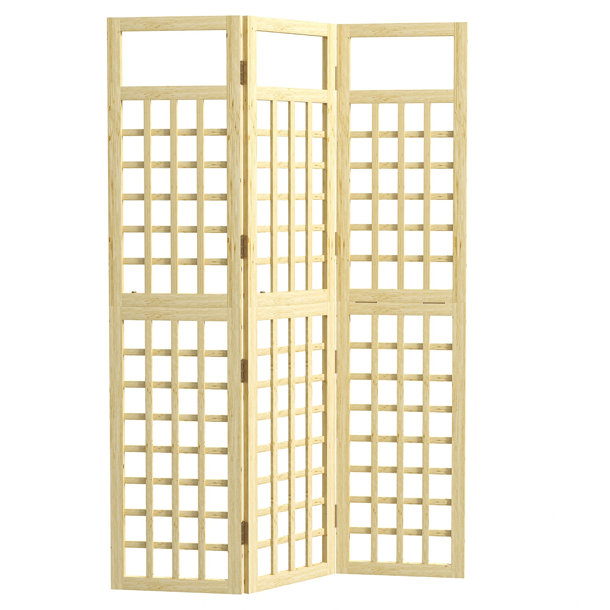 3-Panel Garden Privacy Screen, Freestanding Foldable Wooden Outdoor Divider/Trellis, Decorative Privacy Screen for Garden Patio Pool, 120 x 170 cm, Natural Wood Finish