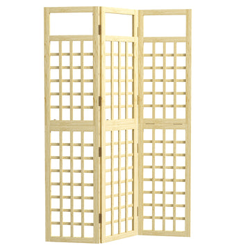 3-Panel Garden Privacy Screen, Freestanding Foldable Wooden Outdoor Divider/Trellis, Decorative Privacy Screen for Garden Patio Pool, 120 x 170 cm, Natural Wood Finish