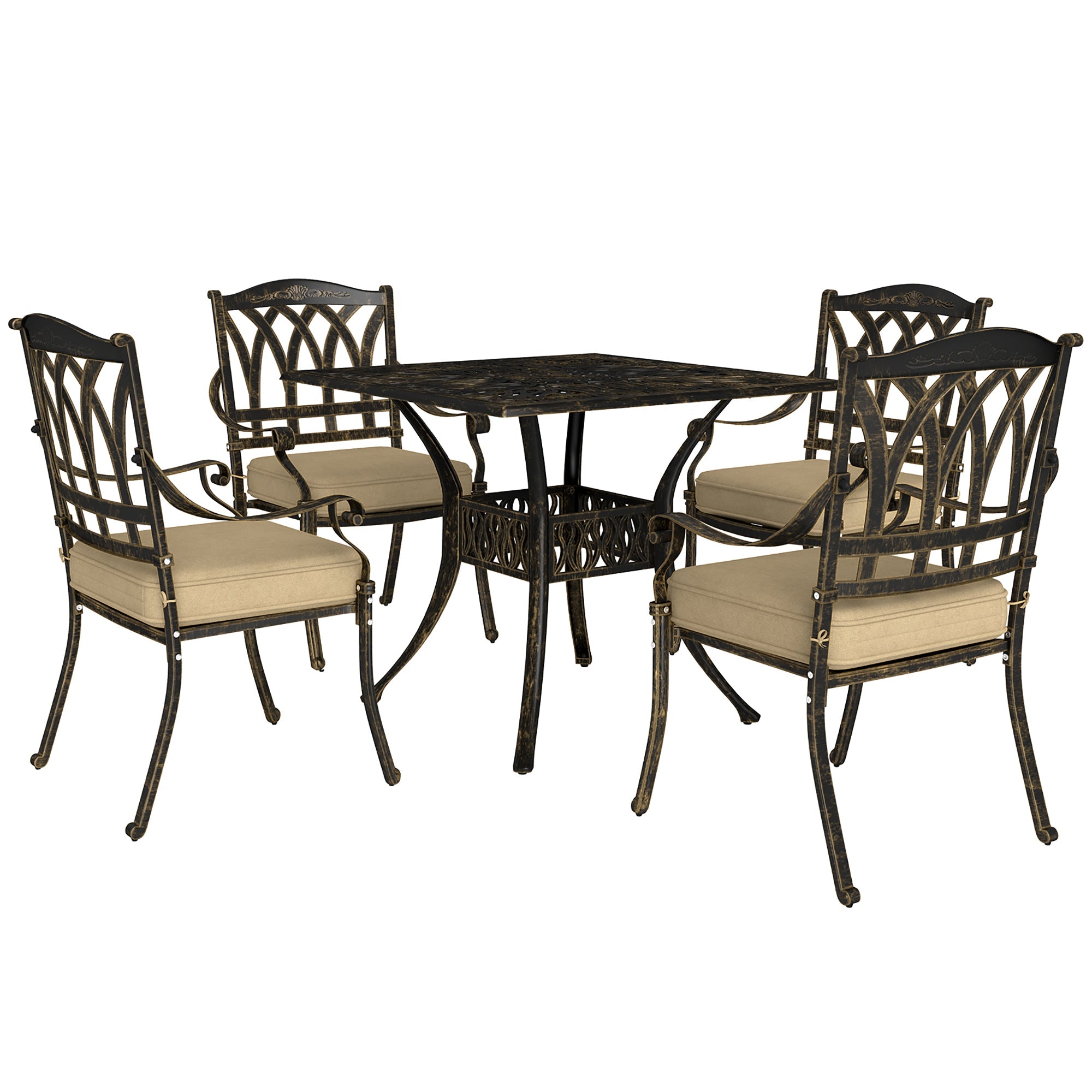Five-Piece Cast Aluminium Garden Dining Set - Bronze Tone