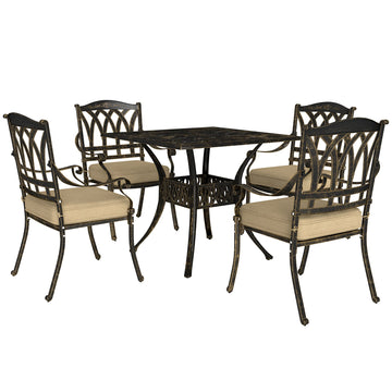 Five-Piece Cast Aluminium Garden Dining Set - Bronze Tone