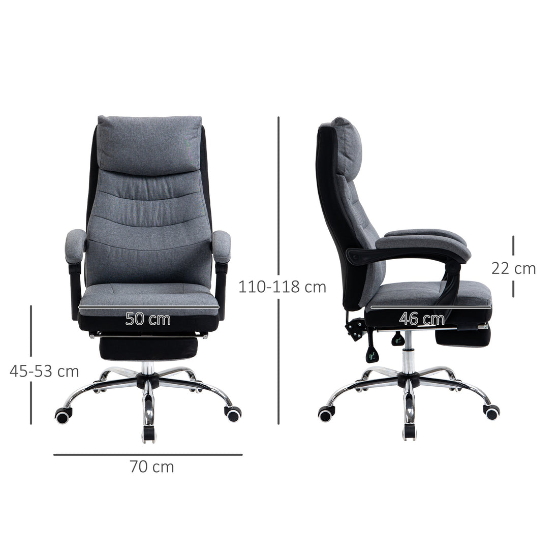Office Chair, Executive Desk Chair 135° Reclining Computer Chair with Adjustable Height, Retractable Footrest and Swivel Wheels, Grey