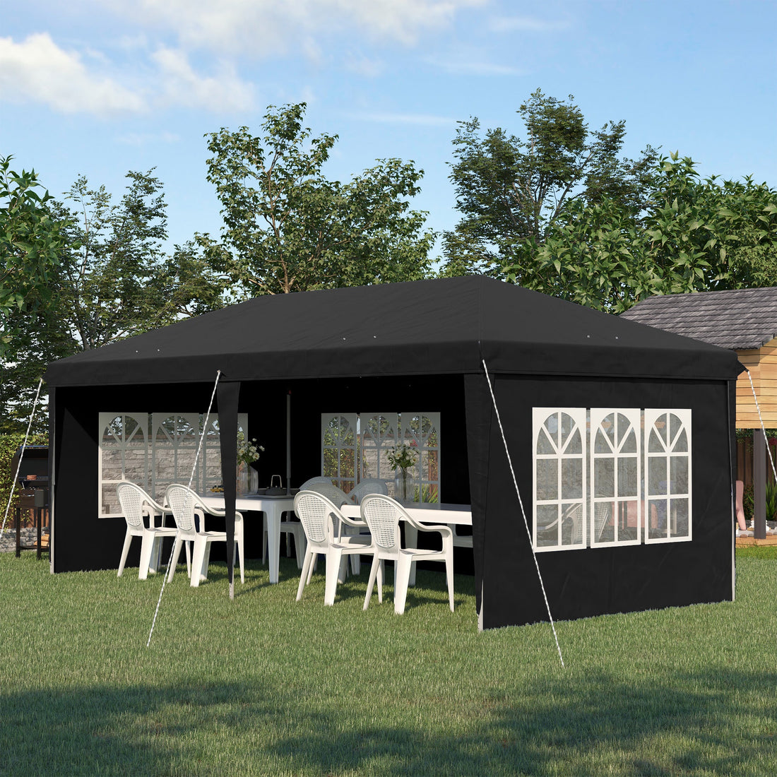 3 x 6m Pop-Up Gazebo, with Removable Walls - Black