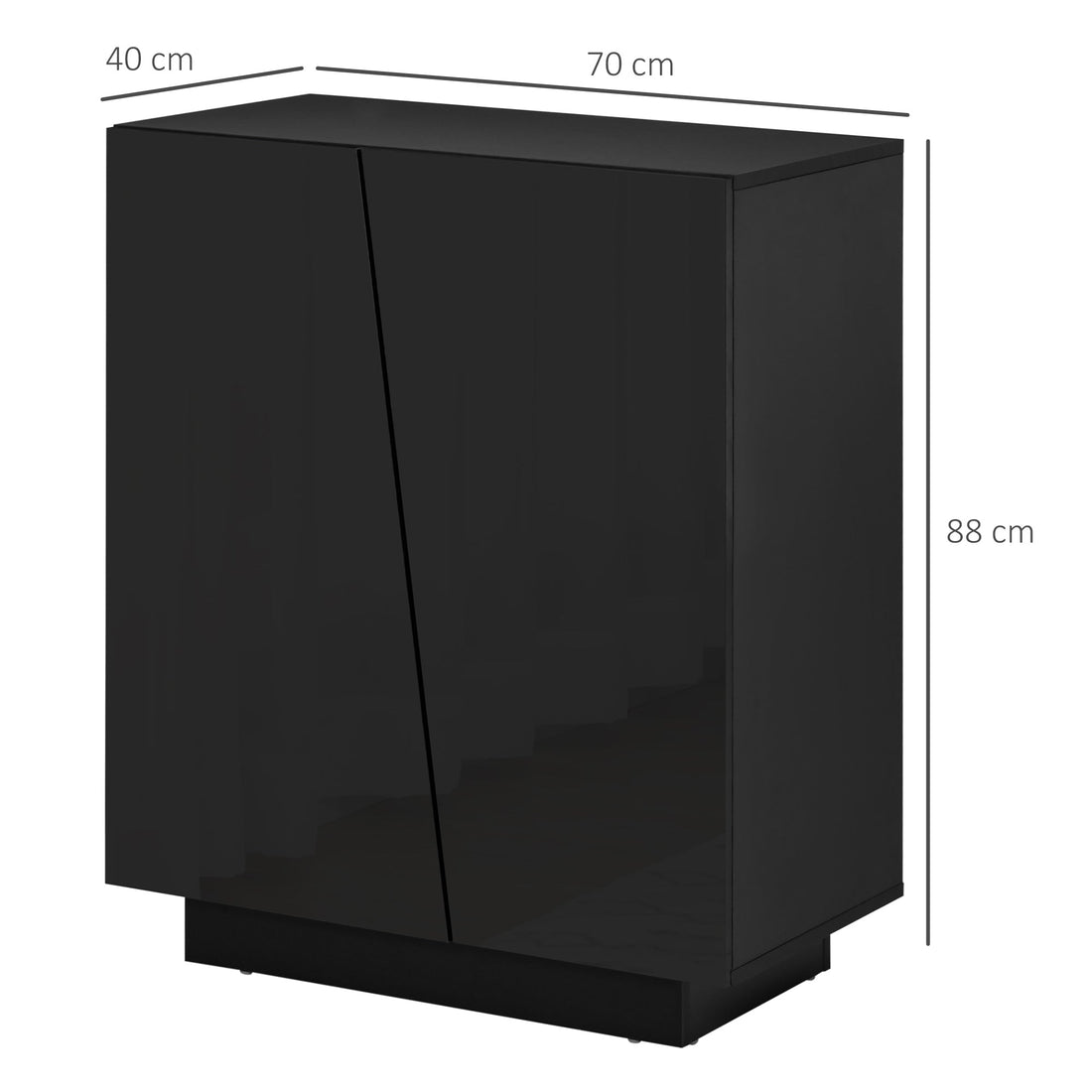 High Gloss Storage Cabinet, Freestanding Storage Cupboard with Adjustable Shelves for Living Room, Bedroom, Hallway, Black