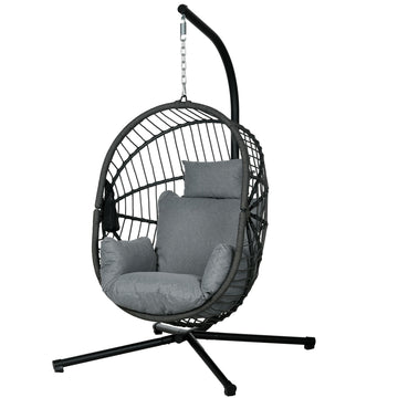 Metal Stand Hanging Egg Chair, with Full Body Padded Seat - Grey