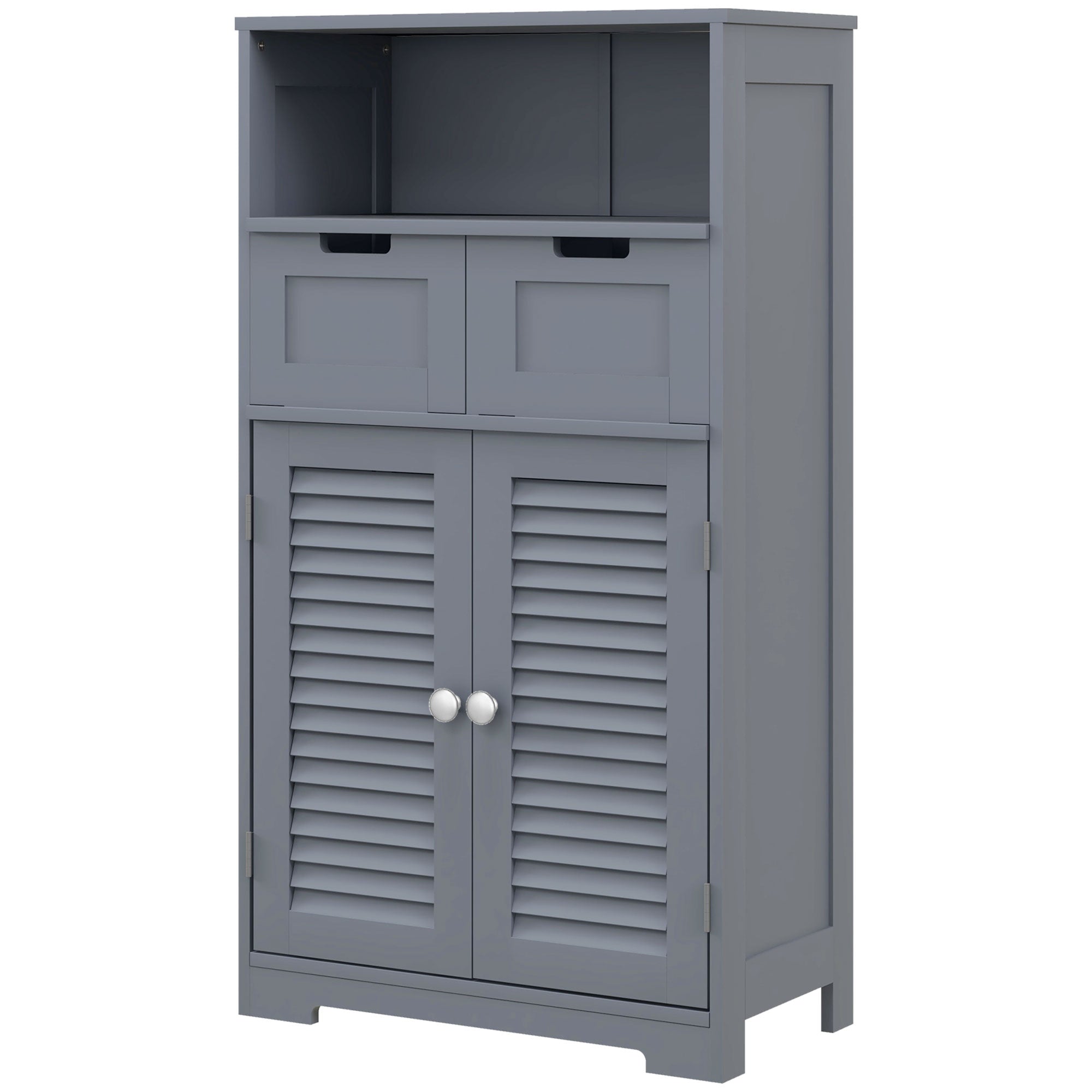 Three-Part Bathroom Storage Unit, with Shelf, Drawers & Cupboard - Grey