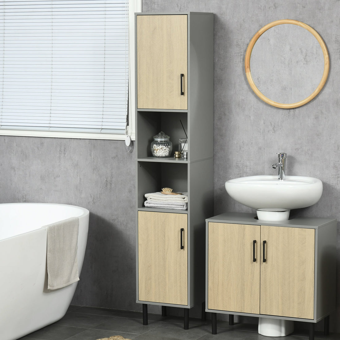Freestanding Bathroom Storage, Tall Bathroom Cabinet with Door and Adjustable Shelves, 31.4x30x165cm
