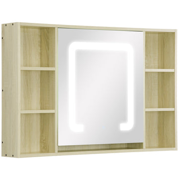 LED Bathroom Mirror Cabinet, Wall Mounted Dimmable Brightness Medicine Cabinet with Adjustable Shelf and Mirrored Door, Memory Function, USB Charge, Natural