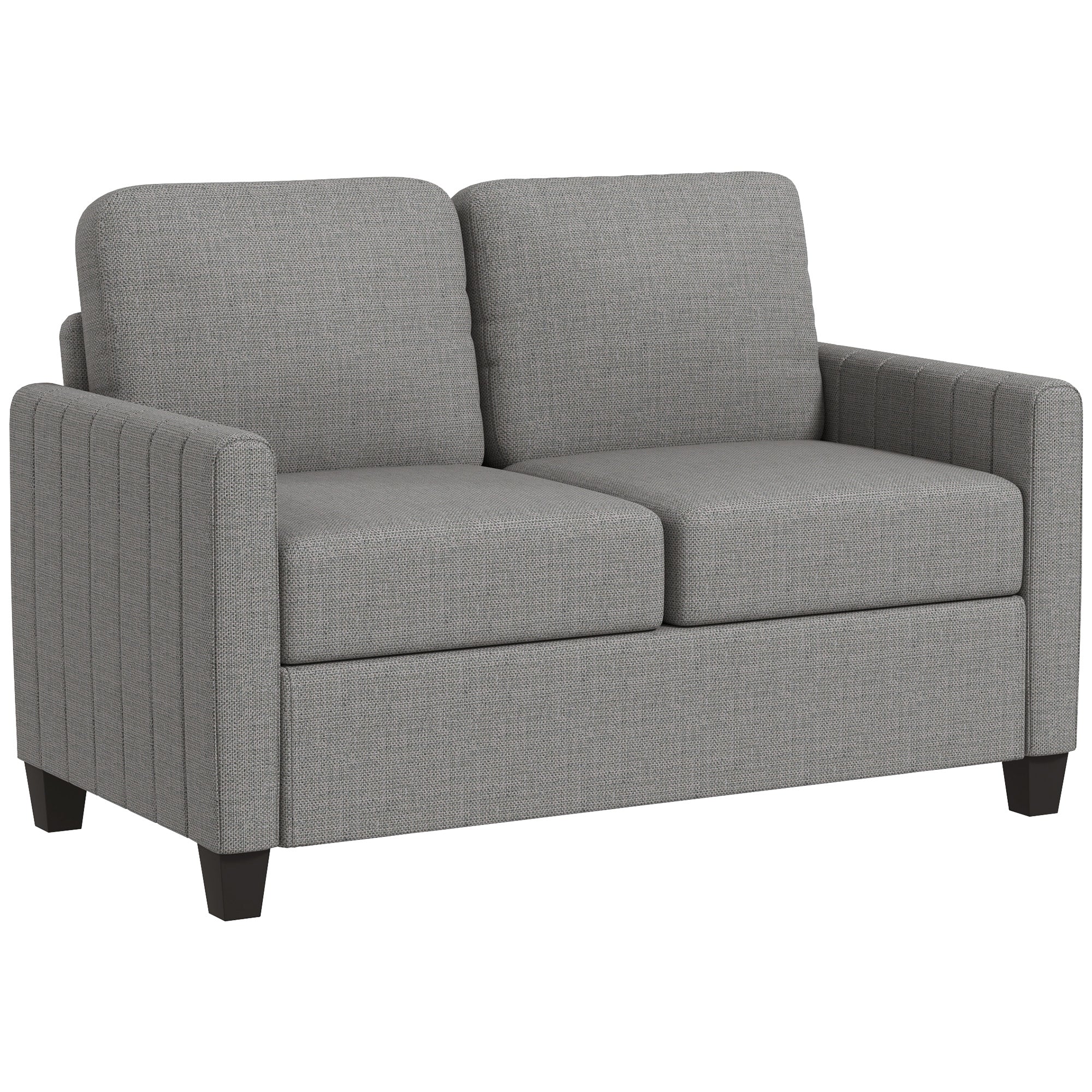2 Seater Sofa, Channel Tufted Modern Fabric Couch, Comfy Upholstered Small Sofa Loveseat with Spring Cushion, Back Pillow, for Living Room, Bedroom, Office, Light Grey